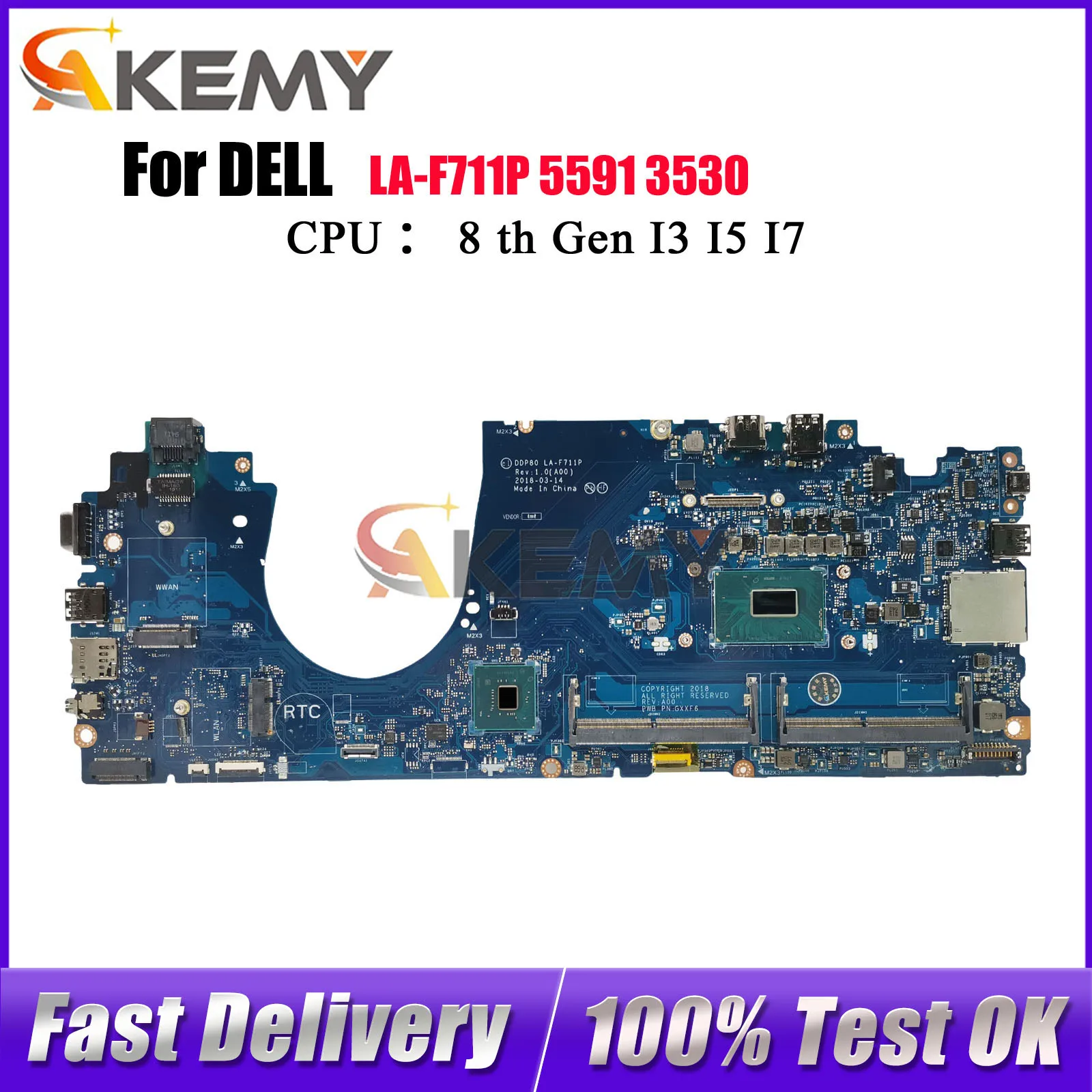 

For Dell Latitude 15 5591 3530 Notebook Mainboard LA-F711P with i5 i7-8th CPU 084F86 00H37N 0H2V6K 100% Fully Tested