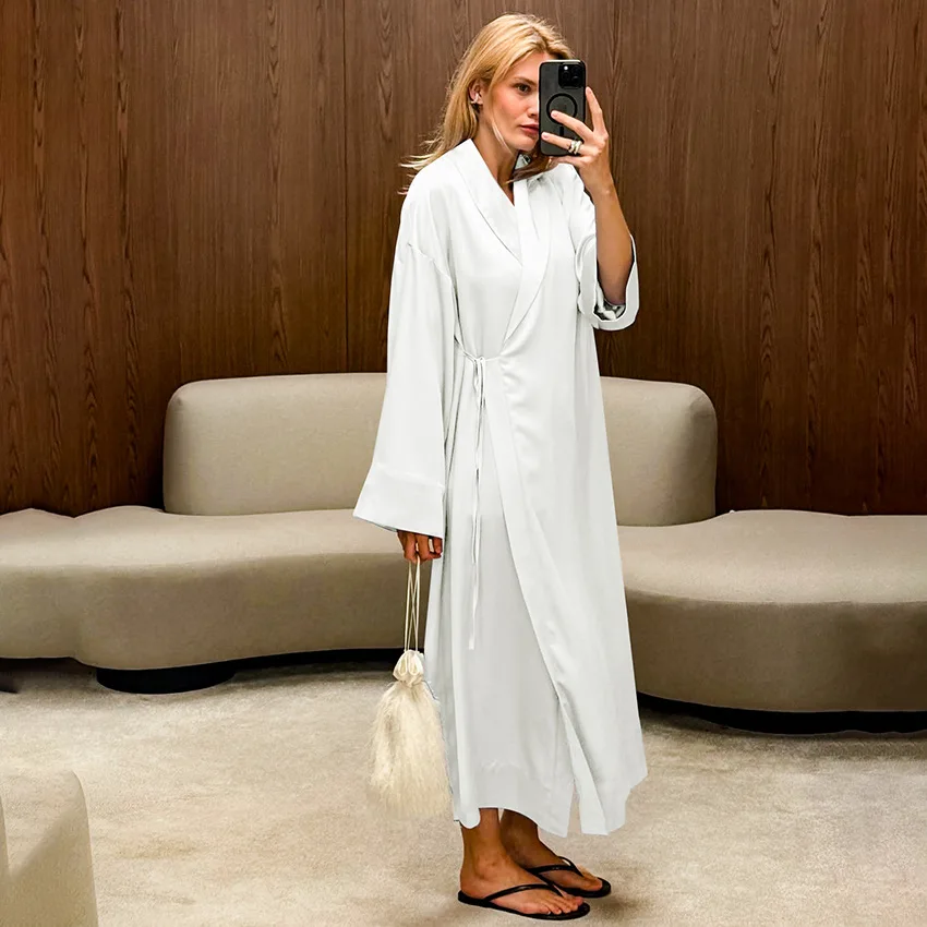 Szlafrok plażowy z rayonu damski kimono satynowy długi szlafrok seksowna bielizna klasyczna muzułmańska sukienka koszula nocna piżama koszule nocne