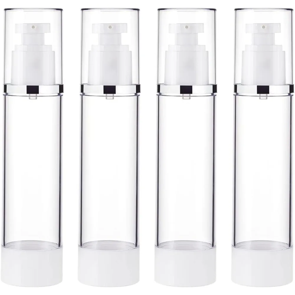 4 Pack 3.4oz/100ml Airless Pump Bottles Vacuum Travel Bottles Refillable Cosmetic Bottles for Lotion Shampoo Foundation