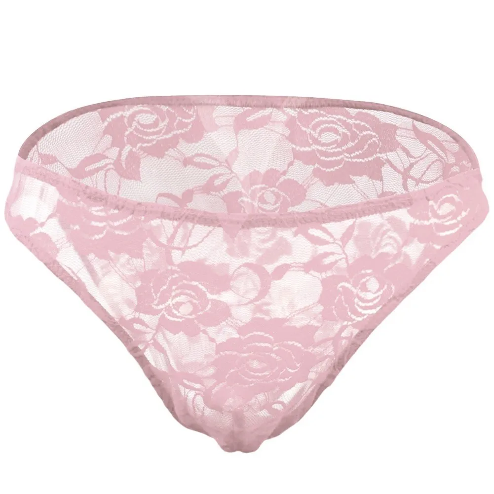 Men's Floral Lace See Through Briefs Bikini Low Rise Underwear Bulge Pouch Solid Thin See Through Mesh Romantic Panties