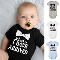 Ladies I Have Arrived Cravat Print Newborn Baby Boys Rompers Funny Announcement Bodysuits Short Sleeve Infant Jumpsuit Clothes