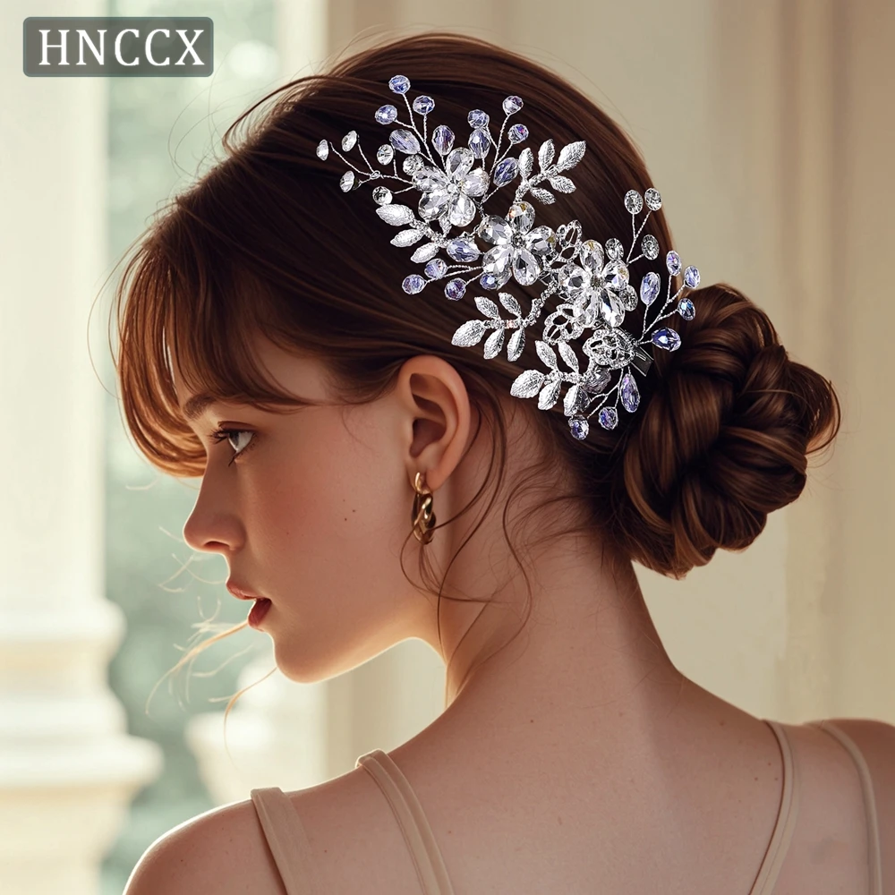 HNCCX Silver Color Flower Crystal Wedding Hair Clips Headband For Bride Women Wedding Hair Accessories Jewelry Tiara Gift CP758