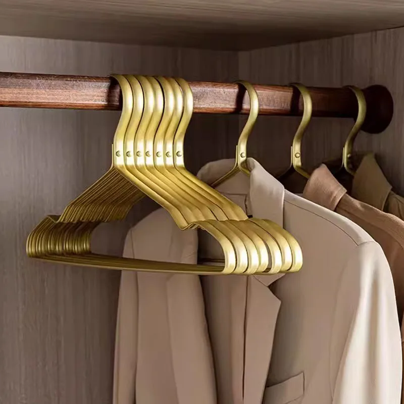 Gold Coat Hanger Matte Solid Aluminum Alloy Display Hangers for Clothes Pants Wardrobe Storage Organizer Balcony Drying Rack