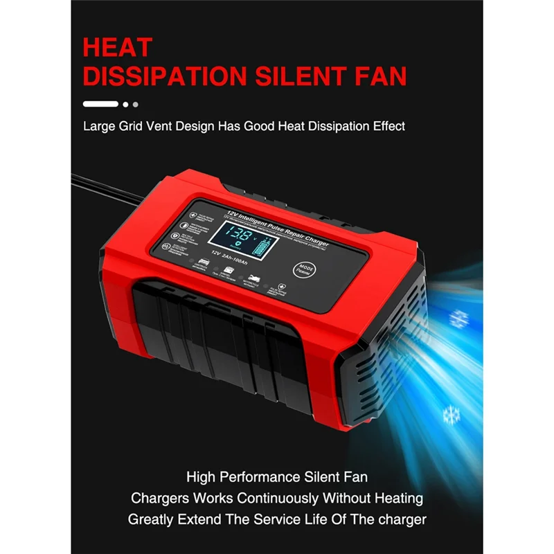 

Daily Sale Automatic Car Battery Charger 12V 6A Pulse Repair Fast Power Charging Wet Lead Acid Charger Digital LCD Display