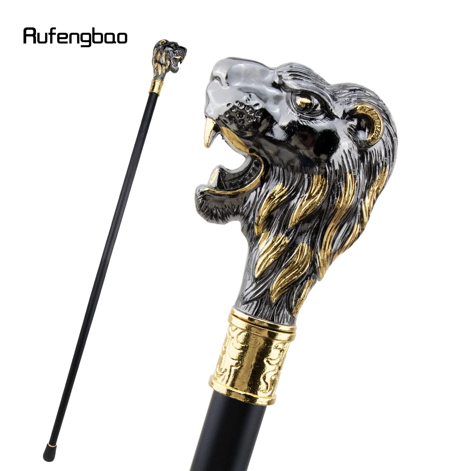 Golden Black Lion Head with Mustache Single Joint Fashion Walking Stick Decorative Vampire Cospaly Walking Cane Crosier 93cm