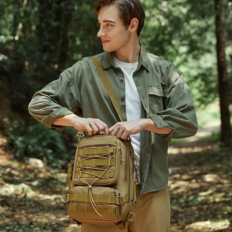 Tactical Camo Outdoor Backpack - Lightweight Cycling Fishing Crossbody Sling Pack for Men Waterproof Multi-Compartment Hiking