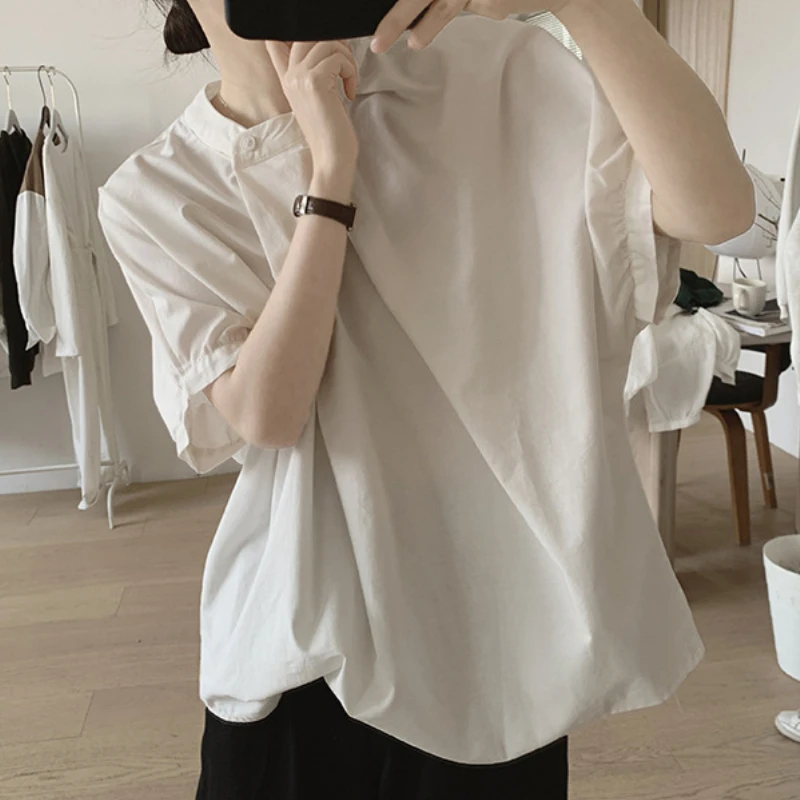 OCEANLOVE Summer Blouses Irregular Loose Solid Summer Short Sleeve Women Shirts Korean Fashion Simple Blusas Mujer Tops