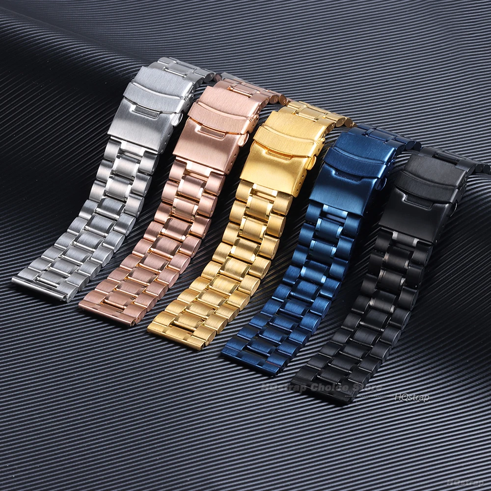 Pulseira de aço inoxidável sólida para Seiko, Universal Metal Wristband, Pulseira de substituição, Straight Arc End, 18mm, 20mm, 22mm, 24mm