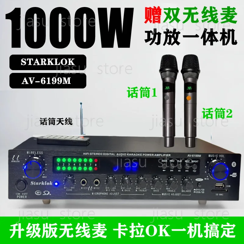 600W Integrated Power Amplifier, Home Professional Karaoke Audio Amp with Bluetooth Radio & Wireless Microphone