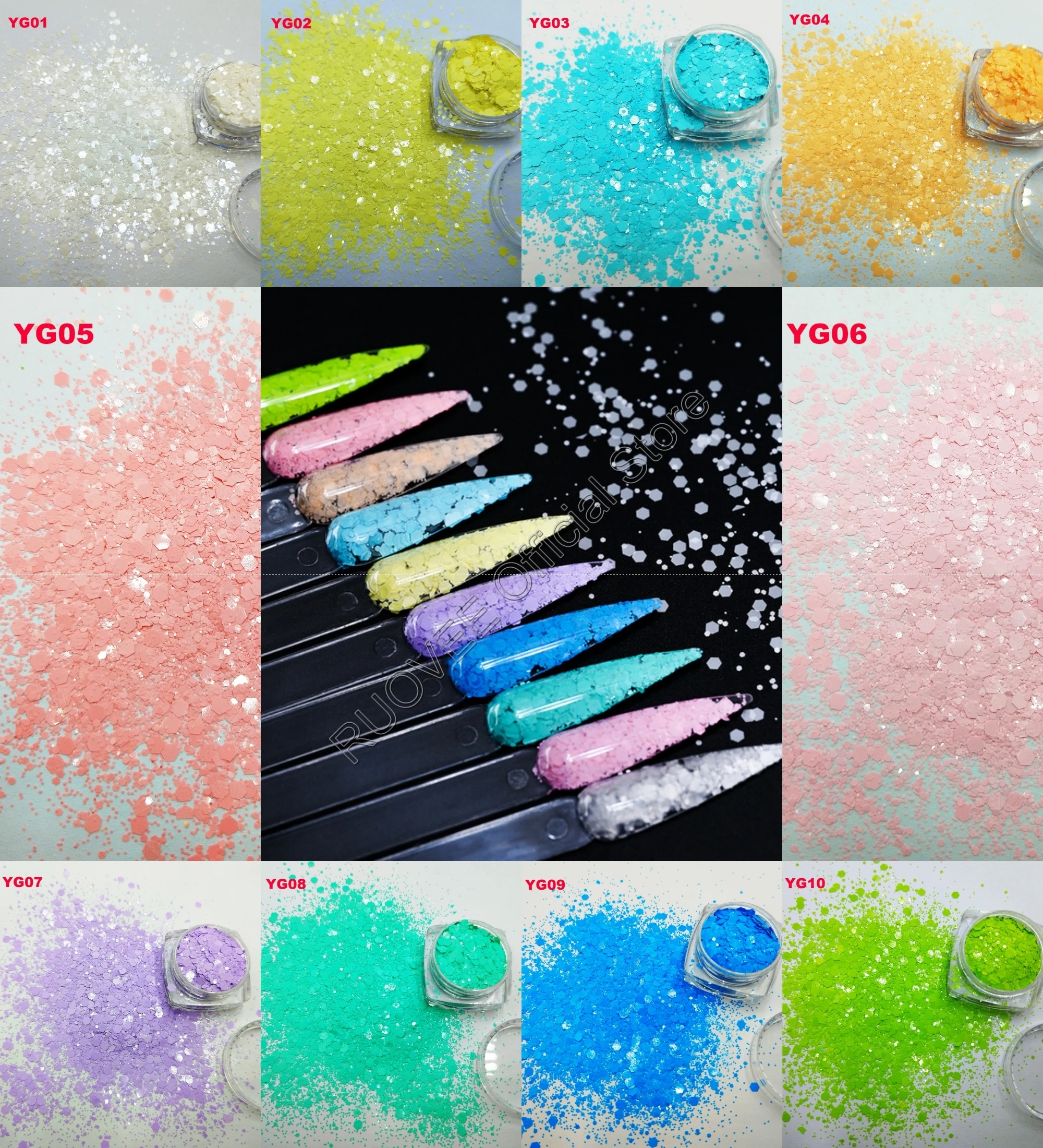 

Macaron NEON 8 Color Solvent-resistant Nail Glitter Mix Hexagon Sequin Colorful Chunky Nail Flake DIY Gel Polish Makeup Body Art