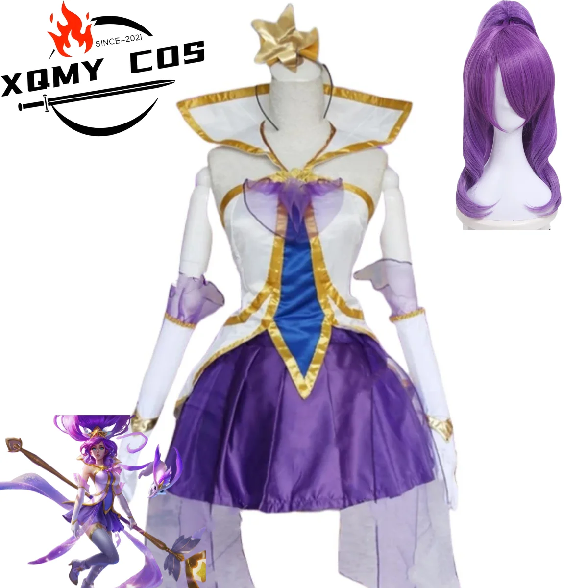 

XqGame LOL Star Guardian of Soraka Janna Cosplay Costume The Starchild Purple Skirt Wig Adult Woman Sexy Carnival Halloween Suit