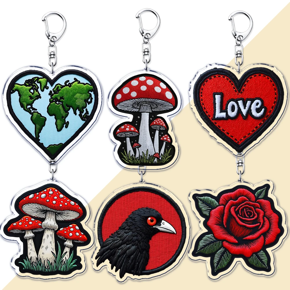 Cute Iron on Patches Pattern Keychains for Accessories Rainbow Icon Symbol Strawberry Love Bag Keyrings Fans Friends Girl Gifts