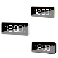 HOT-LED Digital Mirror Alarm Clock,USB Charger Bedside Desk Electric Bedroom Clock 12/24 H With Snooze Time Ring