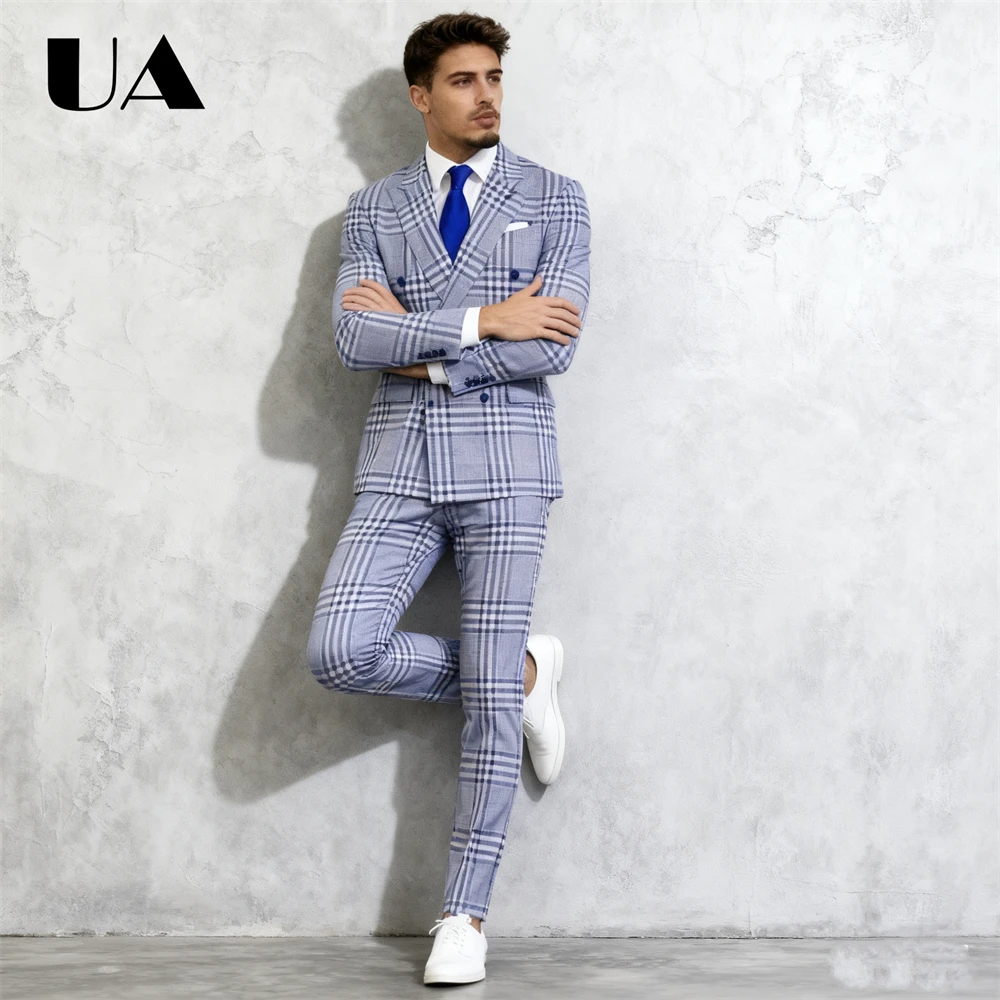 

Plaid 2-Piece Suit Set for Men, Formal Business Suit Set Double Breasted Jacket Pants Set XXS-7XL Made-to-Order Prom Tuxedo