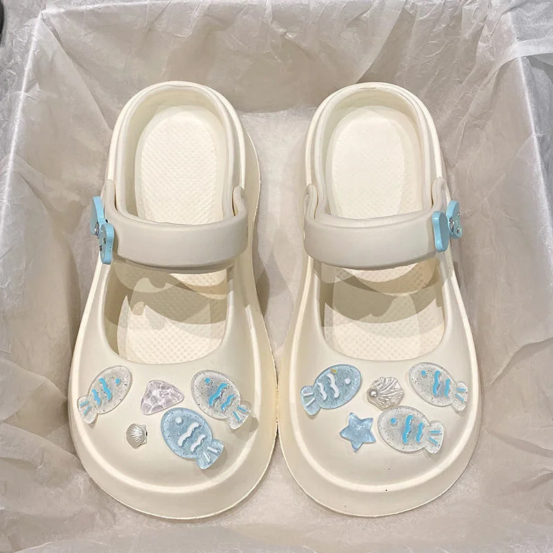 Mary Jane Shoes Sandals Women Hole Shoes Women Outer Wear One-word Drag Beach Shoes Home Cool Slippers Women Shoes Bag Head Drag - view 5