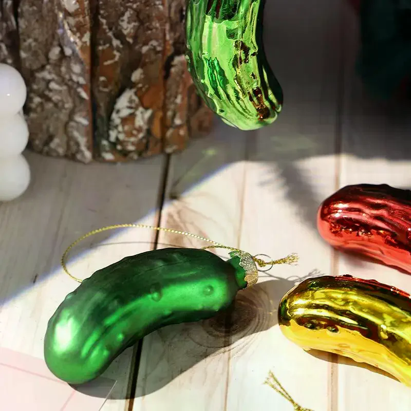 Adorno colgante para árbol de Navidad, colgante de pepino de cristal, colgante creativo de decoración de árbol de Navidad de pepino encurtido, 1 Uds.