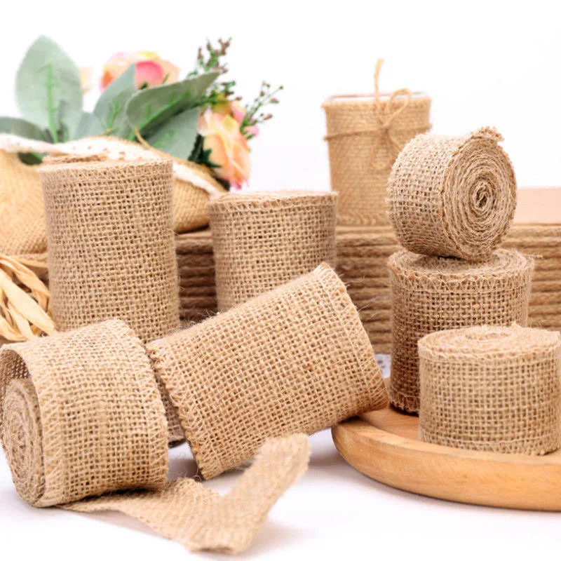 2M/Roll Natural Vintage Jute Ribbon Bow Crafts Sewing DIY Wedding Jute Burlap Fabric Gift Wrapping Party Christmas Home Decor