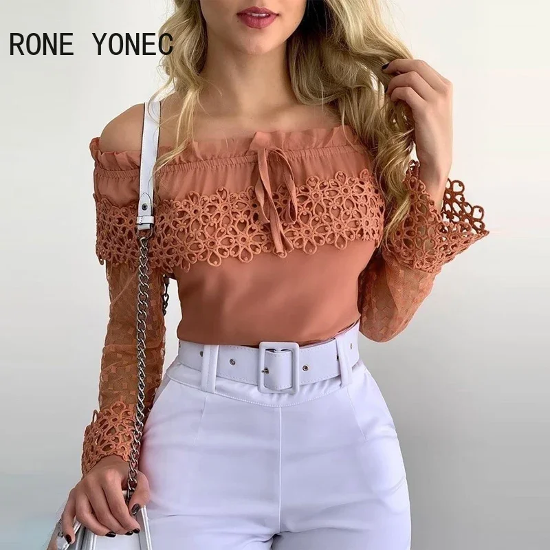 Chemisier Chic à Manches sulfen Maille pour Femme, Vêtement Sexy, Couleur Unie, Col Slash, Évider