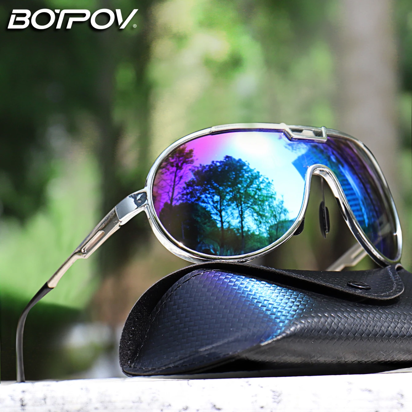 Modische Sonnenbrille für Damen und Herren, trendige runde, winddichte Sonnenbrille mit UV-Schutz für Selfie, Party, Reisen mit BOX
