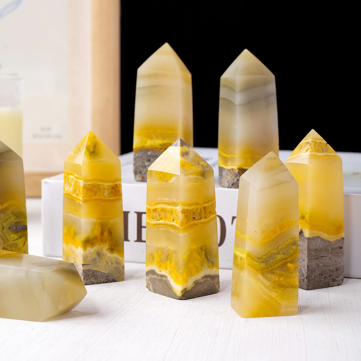 1pc Natural Crystal Bumblebee Jasper Single Pointed Hexagonal Prism Home Office Desktop Feng Shui Ornament Holiday Gift