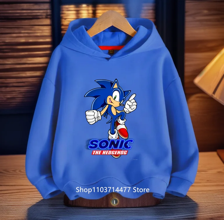 

2025 New Spring Autumn Sonics Hoodies Kids Cartoon Boys Girls Long Sleeve Sweatshirt Children Casual Hood Tops 100cm-160cm Heigh