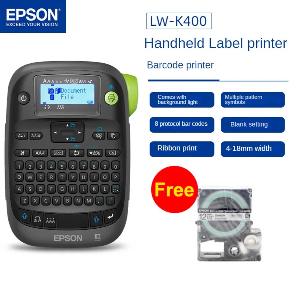 

Epson LW400 Label Printer LW-K400 handheld self-adhesive network cable label Maker Machine with SS12KW Black on White label tape