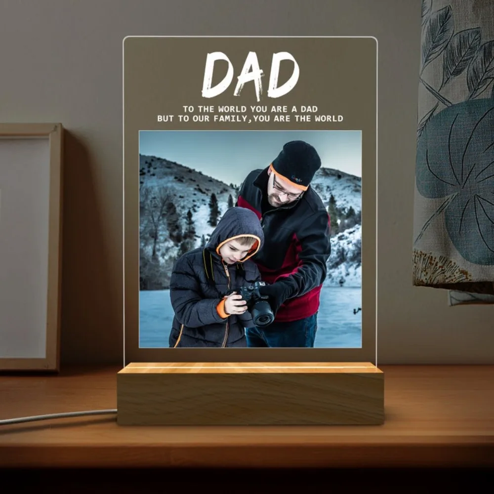 Foto personalizzata luce notturna regali per la festa del papà regali personalizzati lampada da camera da letto regalo per papà Best Dad Ever Custom Name Light