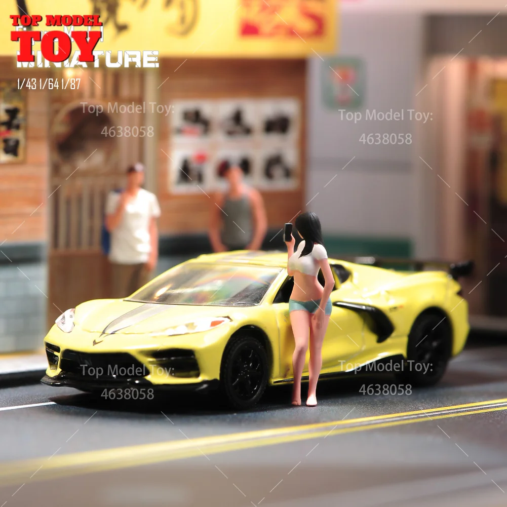 Painted Miniatures 1/64 1/43 1/87 1/24 Sexy Selfie Long Hair Girl Scene Figure Dolls Unpainted Model For Cars Vehicles  Toy