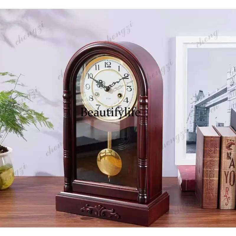 H178Pure copper movement mechanical seat clock living room old-fashioned solid wood timing pendulum clock winding chain retro
