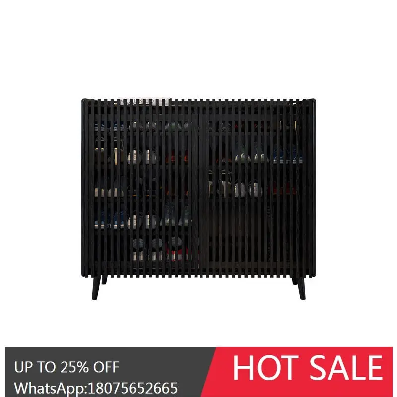 

HLZ Solid Wood Shoe Cabinet Oak Home Entrance Indoor Hallway Black Grid Door Antique Style Shoe Rack