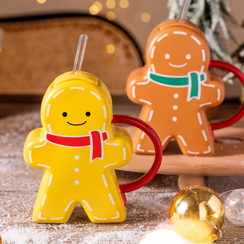 Creative Cute Gingerbread Man Shaped Ceramic Craft Water Cup for Men Women Christmas Gift Office Home Afternoon Tea Water Cup