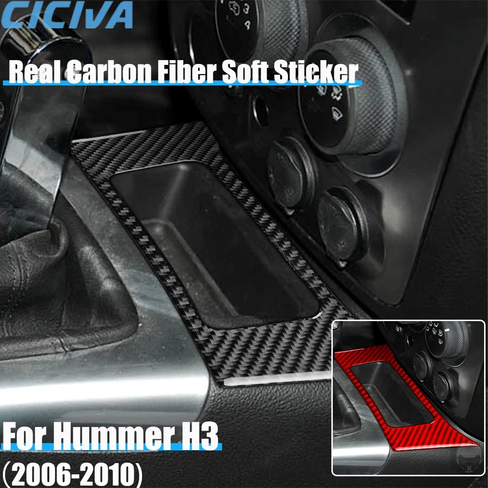 

Real Carbon Fiber Car Accessories Center Storage Panel Decorative Trim Cover Soft Sticker For Hummer H3 2006 2007 2008 2009 2010