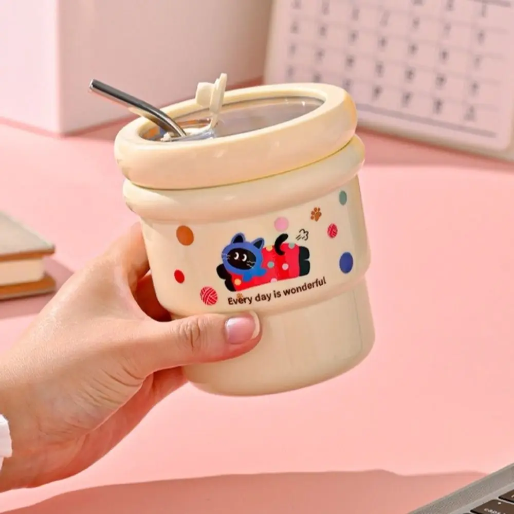 

Cute Leakproof Stainless Steel Mug Insulated with Straw Tea Cup Cartoon Coffee Travel Mug Coffee Drinking