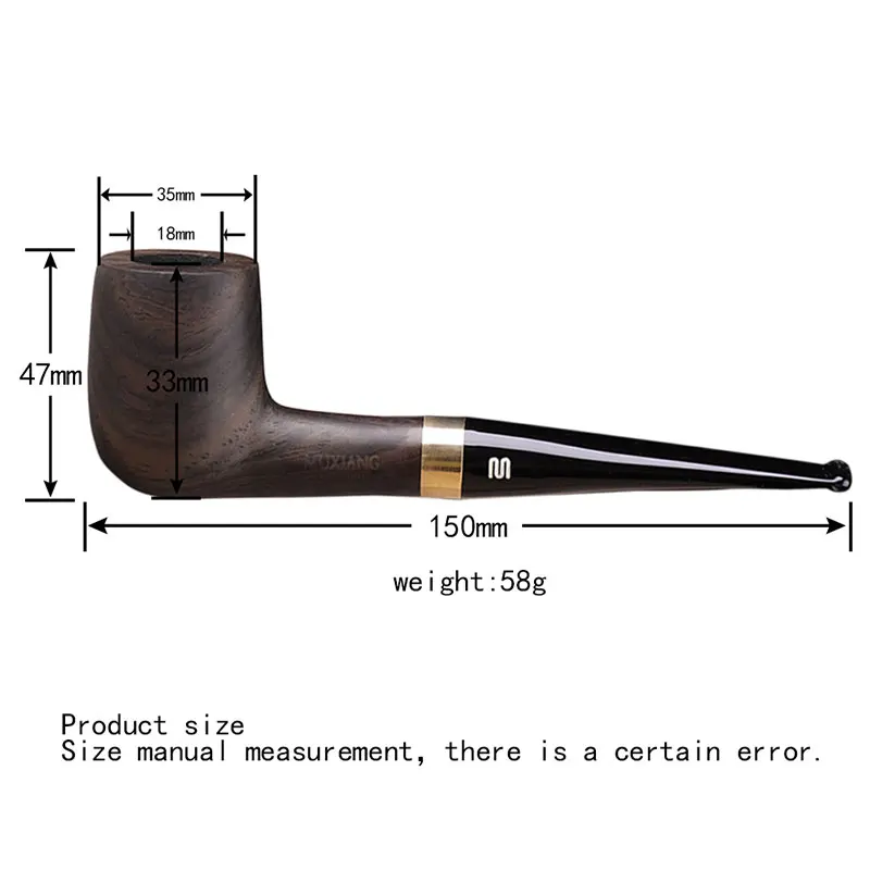 MUXIANG Handmade Ebony Wooden Smoking Pipe 9mm Activated Carbon Filter Cigar Pipes Accessories High Quality Birthday Gift Pipe