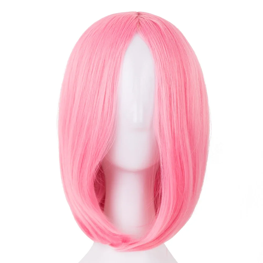 Synthetic Bob Short Pink Wavy Wig Picture Like Bangs with Heat Resistant Fiber Cosplay Party Salon Hair