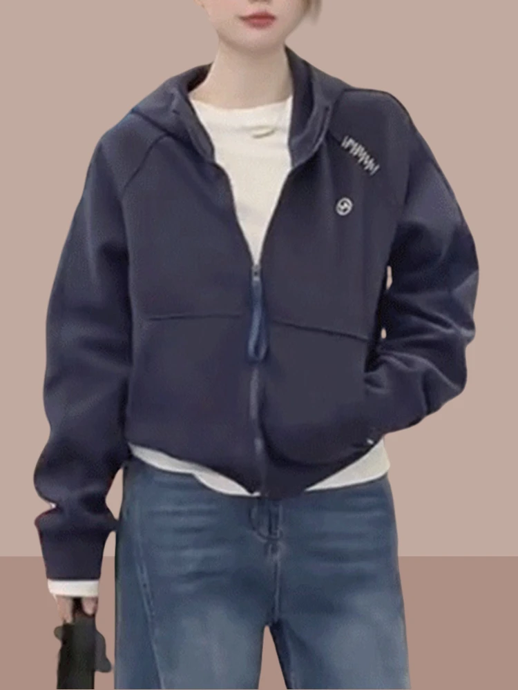 

Стильная корейская повседневная бейсбольная толстовка с вышивкой букв, женская верхняя одежда из дышащей смесовой ткани (полиэстер/хлопок)