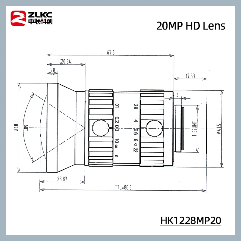 1.1 Inch Camera Lens 20MP High Resolution 12 mm Fixed Focus F2.8 Manual Iris C Mount HK1228MP20 Machine Vision Industrial Lens