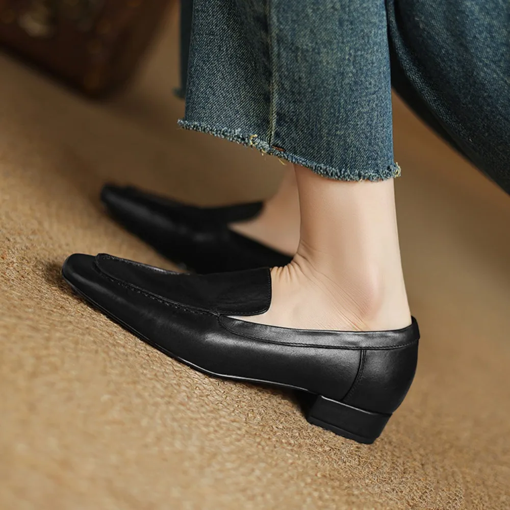 Woman Elegant Summer French Square Toe Green Mary Janes Cute Casual Flats Female Retro Shoes Low Heeled Soft Soled Flat Shoes