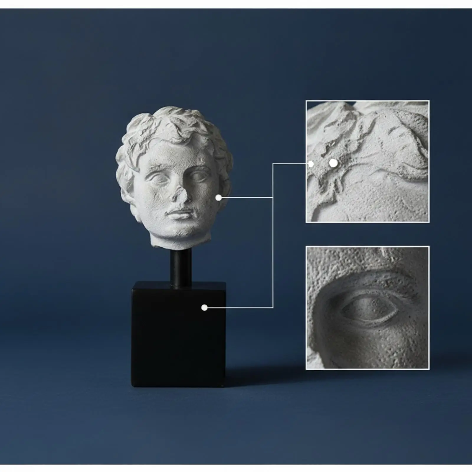 Handcrafted Resin Sculpture Classical Head Figurine Matte Black Base Decor for Bookshelf Desk Modern Luxury Interior Accent