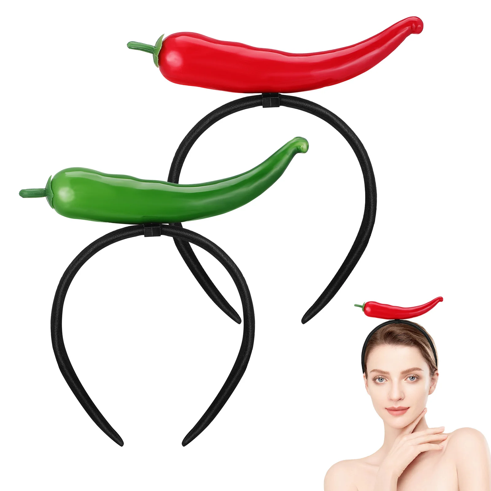

2pcs Vegetable Headband Cute Green Red Pepper Hair Accessory For Party Cosplay Holiday Costume Decoration Cartoon Headdress