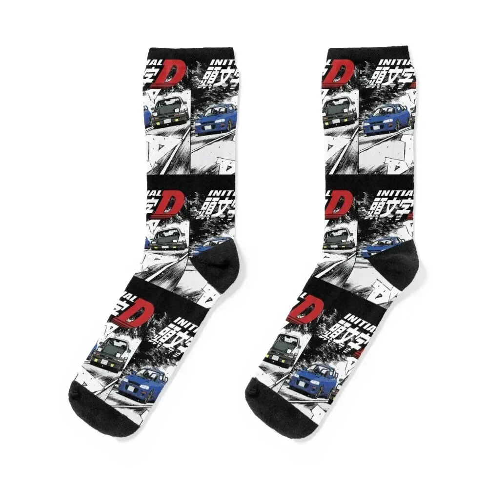 

Initial D - Mountain Drift Racing Tandem Takumi Fujiwara AE86 vs Bunta Fujiwara GC8 Chase Socks Running luxe Ladies Socks Men's