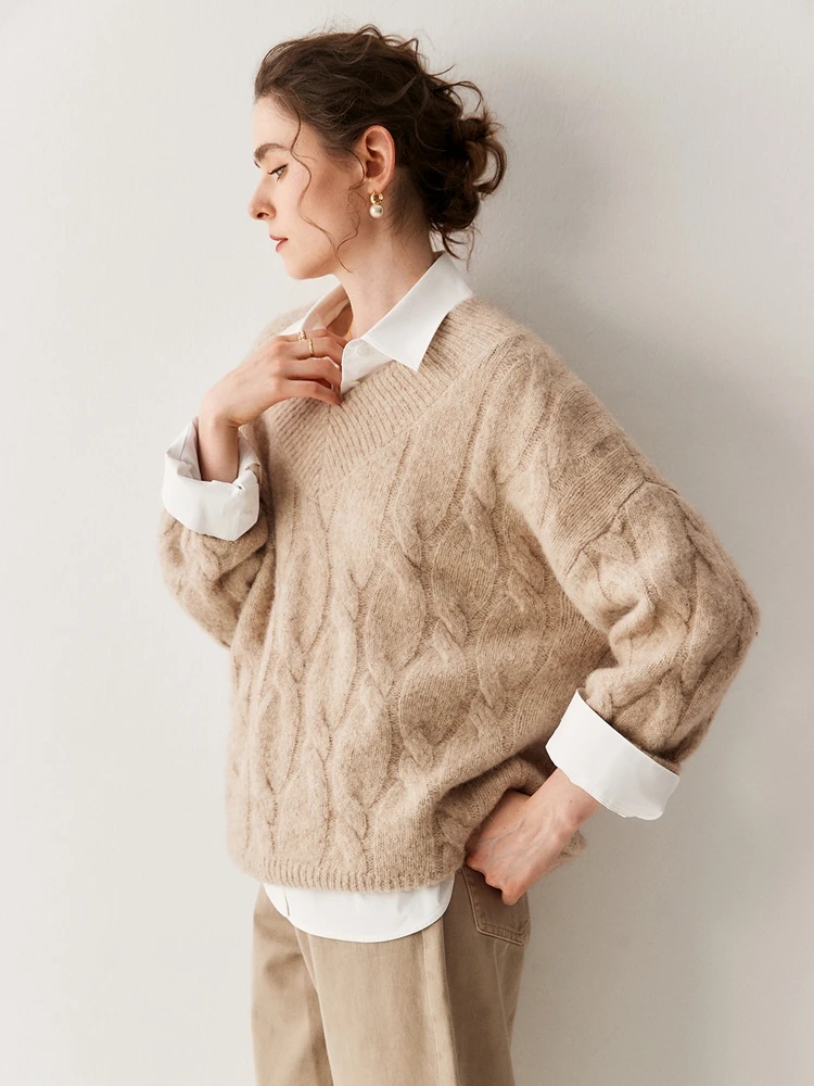 Roupas femininas 100% suéter de caxemira de alta qualidade outono inverno pulôver com decote em v grosso macio roupas básicas malhas de caxemira tops