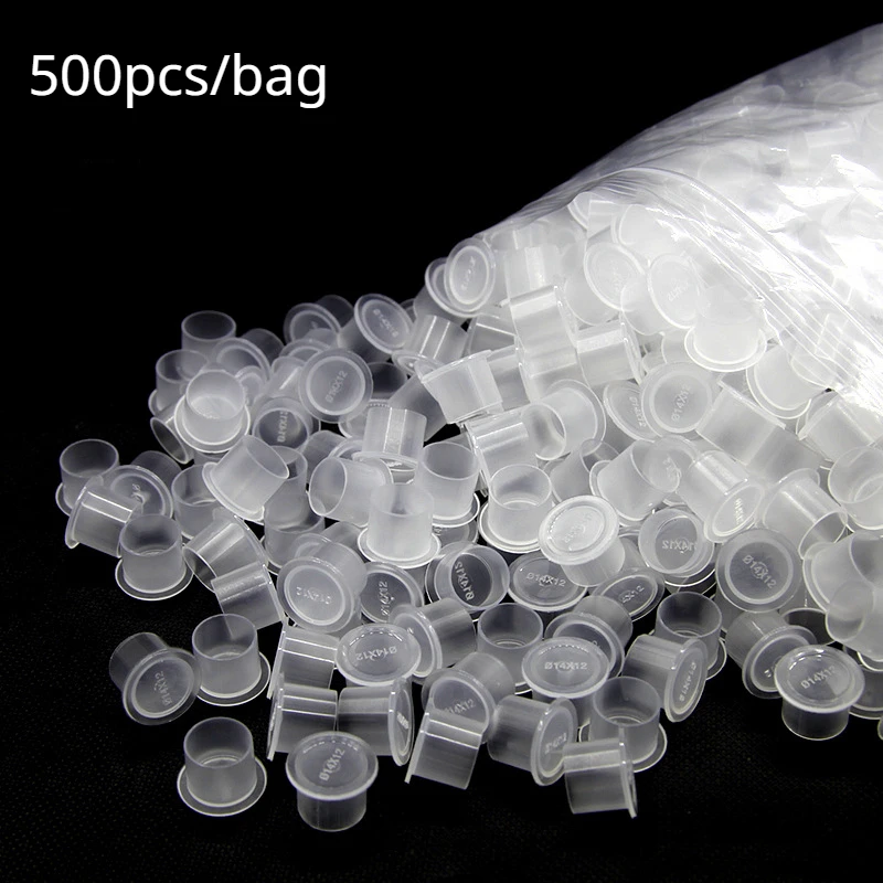 

500Pcs Tattoo Ink Cup High Quality Plastic Cups Multiple Specifications Permanent Makeup Disposable Clear Pigment Container Caps