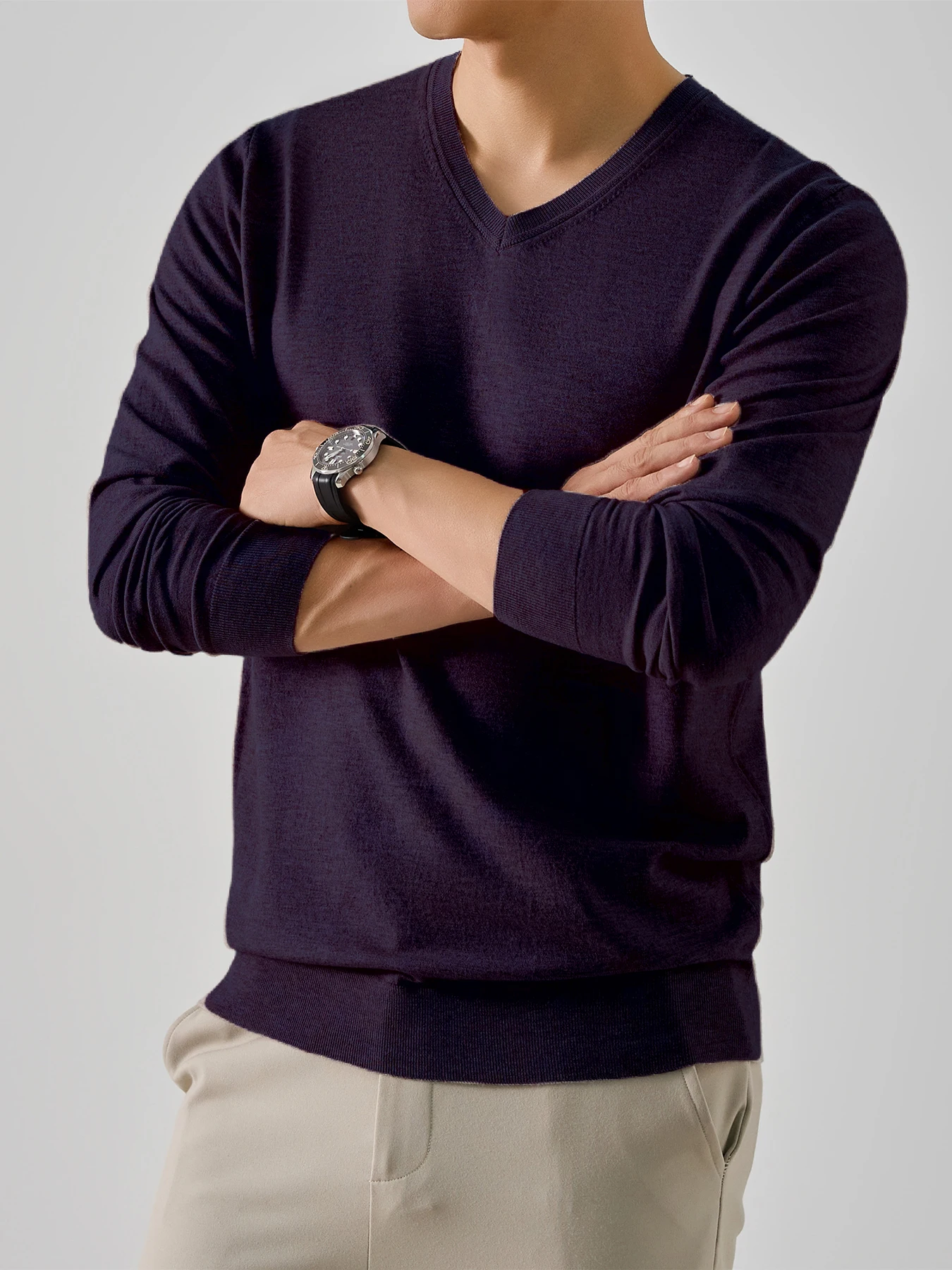 Herren Frühling Herbst Dünner Strickpullover Klassischer V-Ausschnitt Einfarbiges Design Geeignet für Freizeit Sport Geschäftskleidung – Detail 3