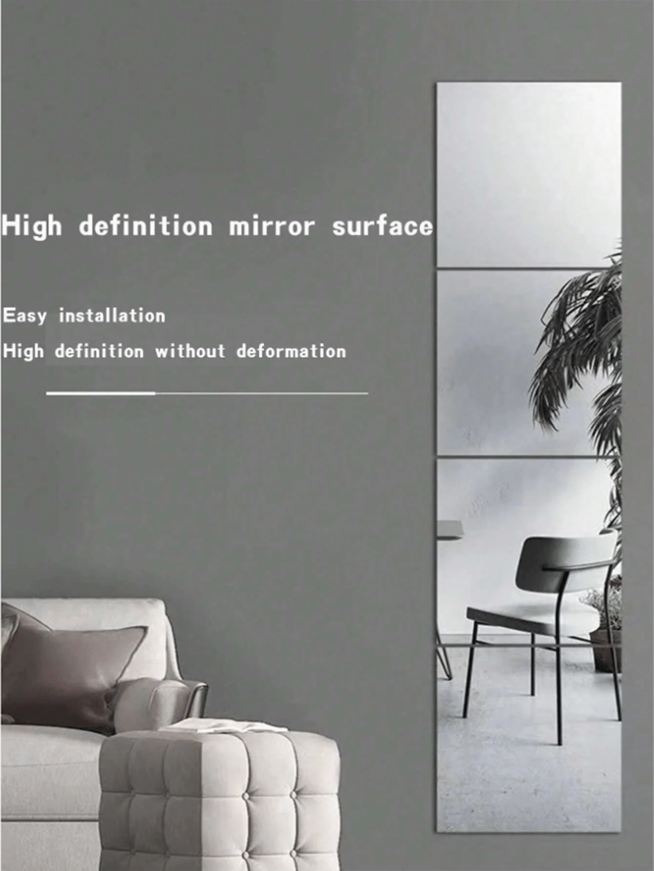 4-Piece Set of Acrylic Simple Modern Full-Length Makeup Mirrors, Home Gym Mirror Tiles, Adhesive Wall Decoration, Upgraded Strong Double-Sided Tape, Includes Best Gift