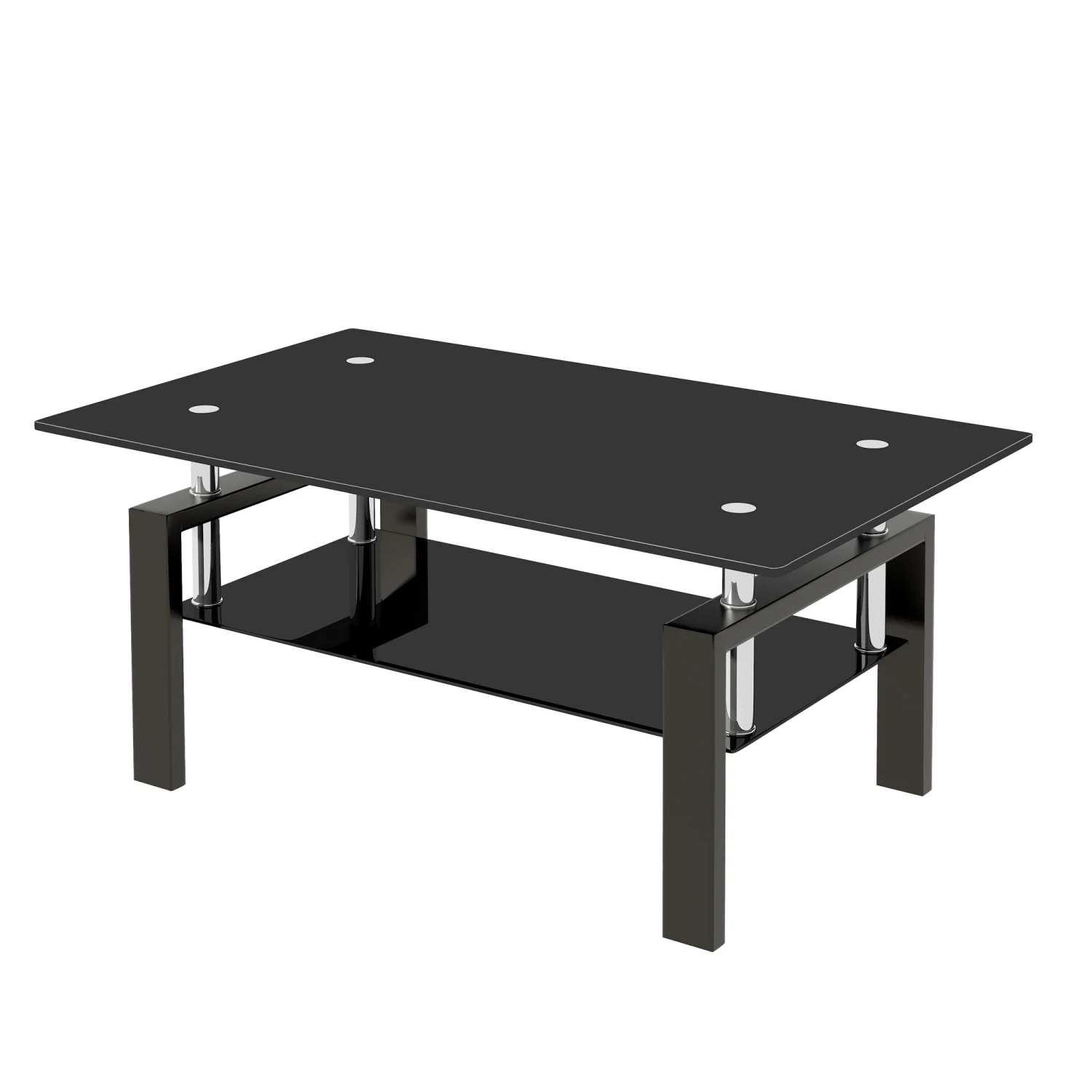 

Black Tempered Glass Coffee Table, 2 Layer Storage Tea Table