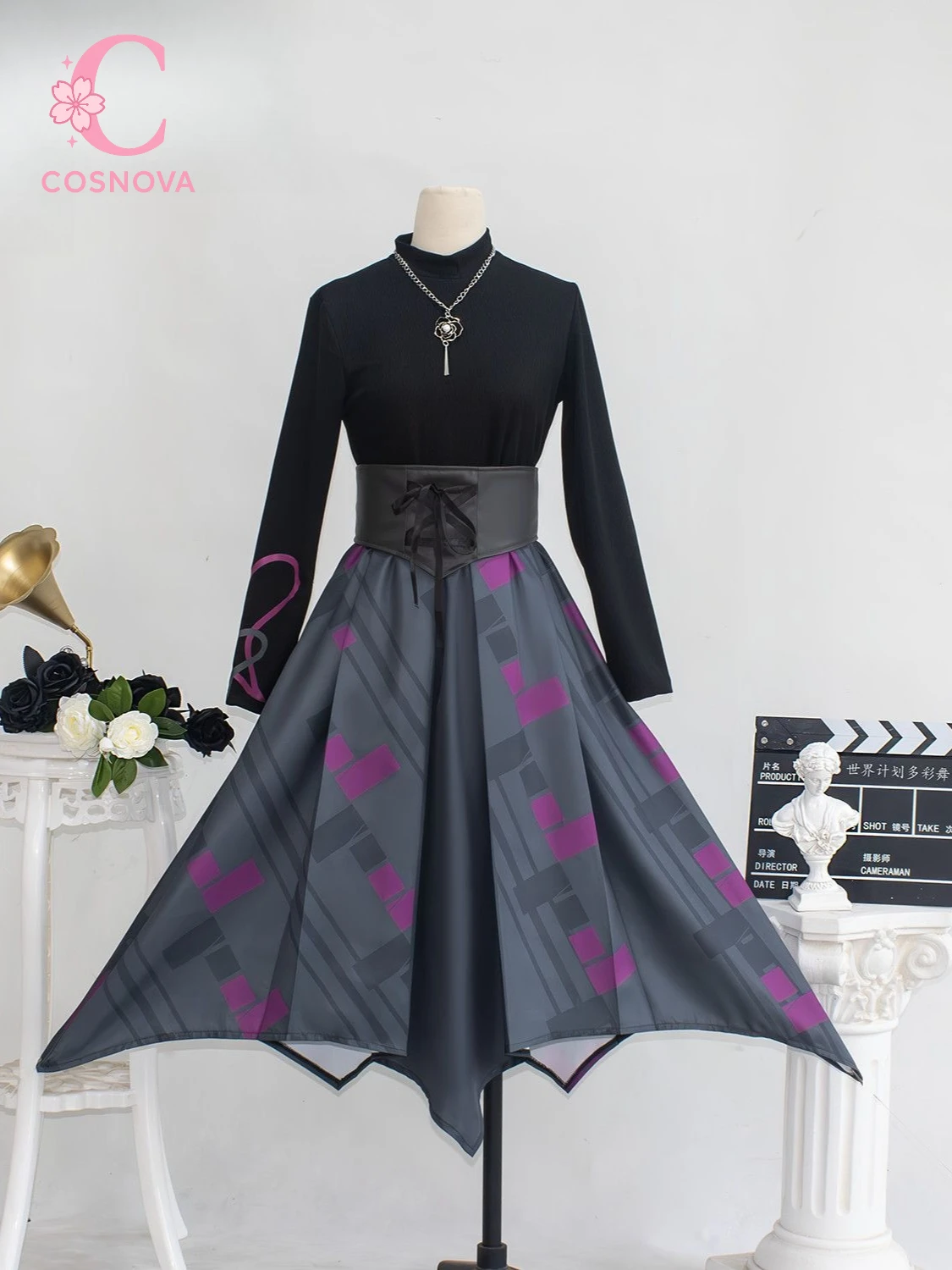 Disfraz de Cosplay del proyecto Sekai Stage Mafuyu Asahina para mujer, Top de manga larga, falda asimétrica, vestido de Anime para fiesta de Halloween