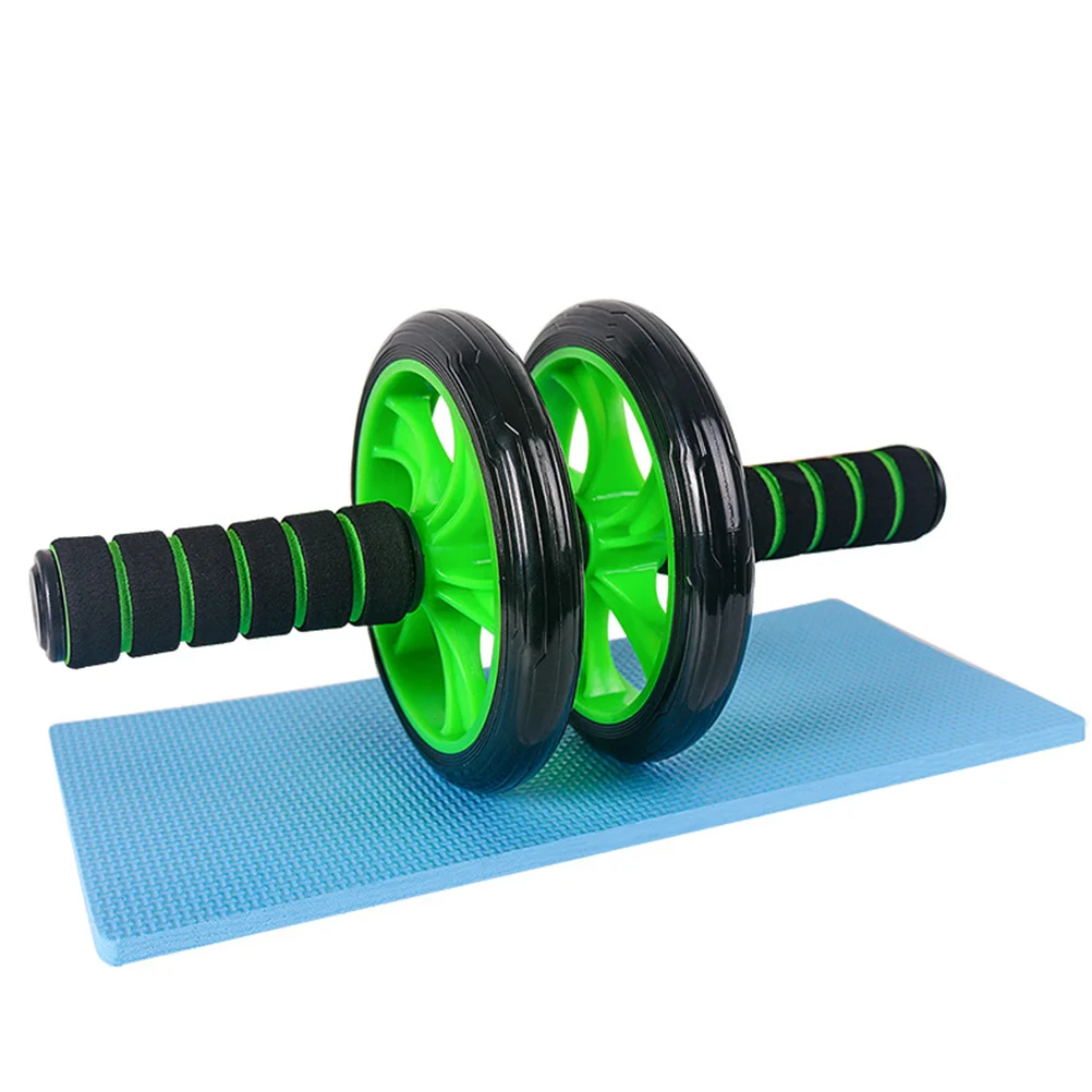 

2 Wheels Exercise Ab Roller Non-slip Sponge Handle Wheels Abdominal Roller Wheel Training Tool with Yoga Mat for Fitness (Green)
