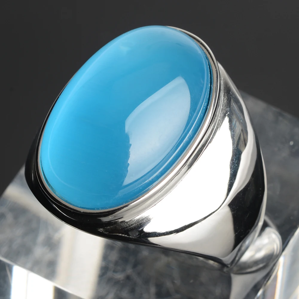 18k Gold Color Women Ring Stainless Steel Jewelry with Large Cat Eye Stone Tarnish Free Men Accessories Male Rings High Quality