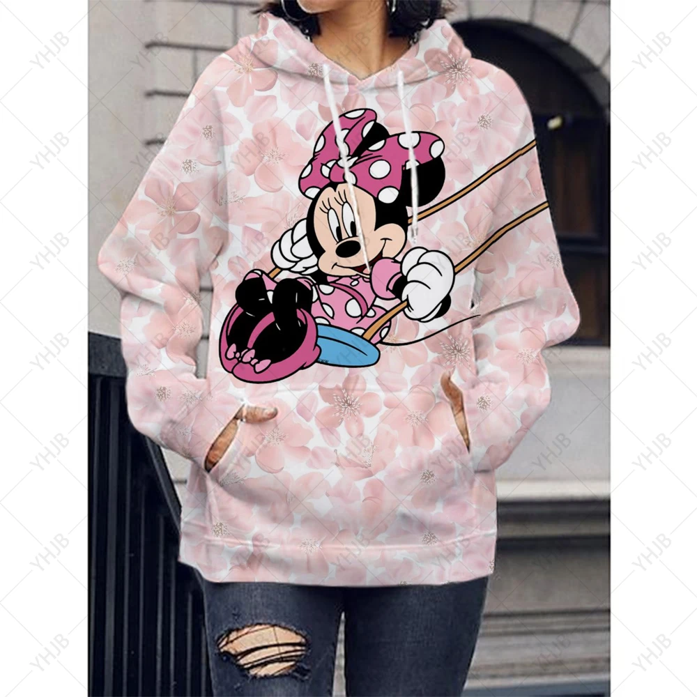 Women\'s Disney Mickey Mouse Christmas Print Hoodie Luxury Pullover Limited Edition Round Neck Drawstring Hoodie Casual Top